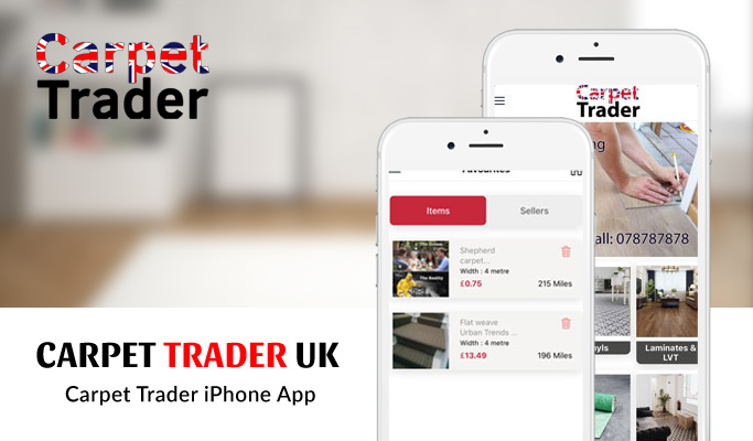 Screenshot of Carpet Trader iPhone App interface.