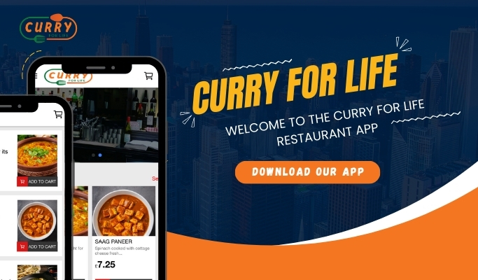 Screenshot of the Curry for Life restaurant app interface.