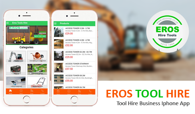 EROS Tool Hire iPhone app for renting tools and equipment.