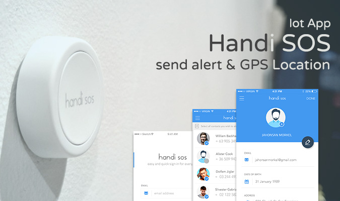 Handi SOS application interface showcasing emergency alert features.