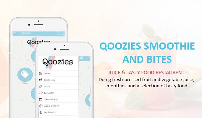 Qoozies Smoothie and Bites App Interface