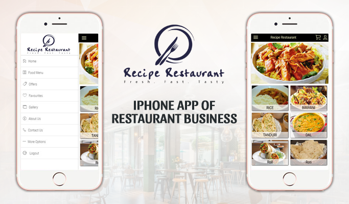 iPhone app interface for a restaurant business.