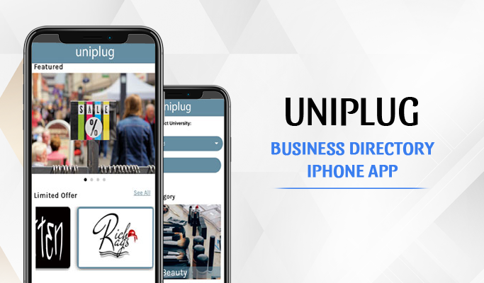 Screenshot of Uniplug Business Directory App interface.