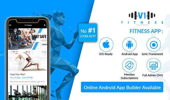 Screenshot of V1 Fitness app showcasing booking and workout features.