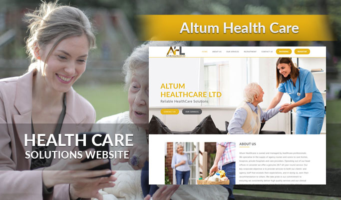 Screenshot of Altum Healthcare's professional website with online booking system