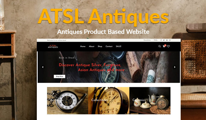 ATSL Antiques homepage showcasing a collection of rare antique items