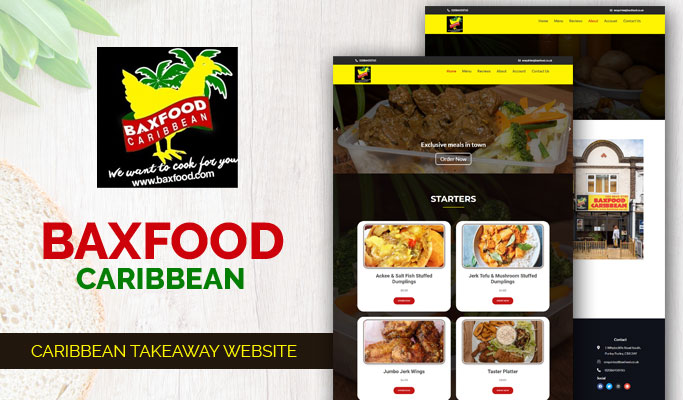 Screenshot of Baxfood Caribbean takeaway and restaurant website.