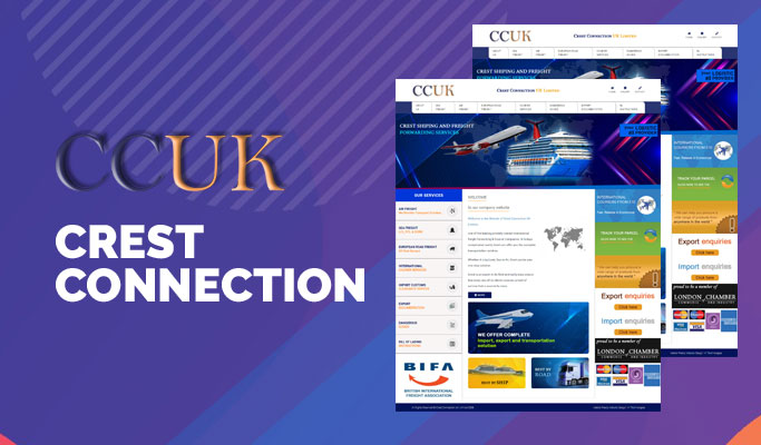 Screenshot of Crest Connection's shipping and freight forwarding services website.