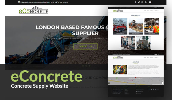 Screenshot of the eConcrete website showcasing its modern design and user-friendly interface.
