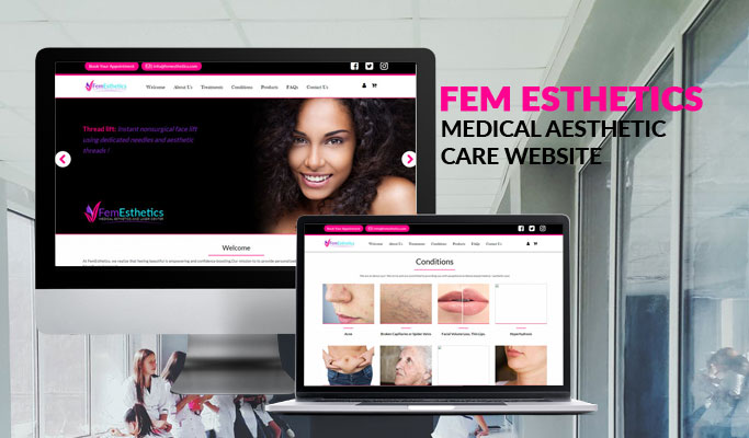 Screenshot of Fem Esthetics website showcasing medical aesthetic care services