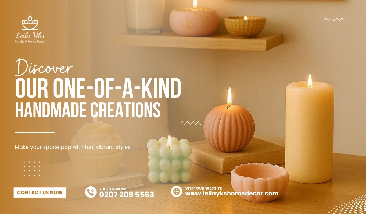 Handmade Decorative Candles by Leila YKS on Wooden Shelf