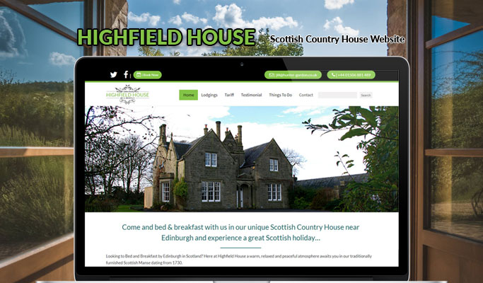 Highfield House Bed and Breakfast website homepage screenshot.