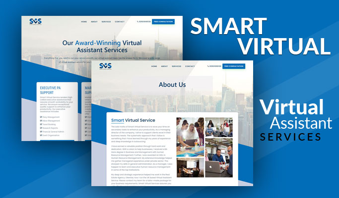 Screenshot of Smart Virtual Service website showcasing virtual assistant services