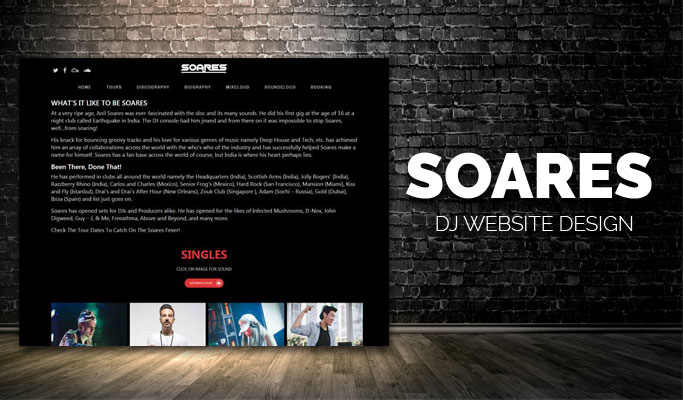 Screenshot of a DJ website showcasing innovative design and functionality by V1 Technologies.