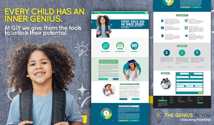 Screenshot of the Genius In You website showcasing its online tutoring features.