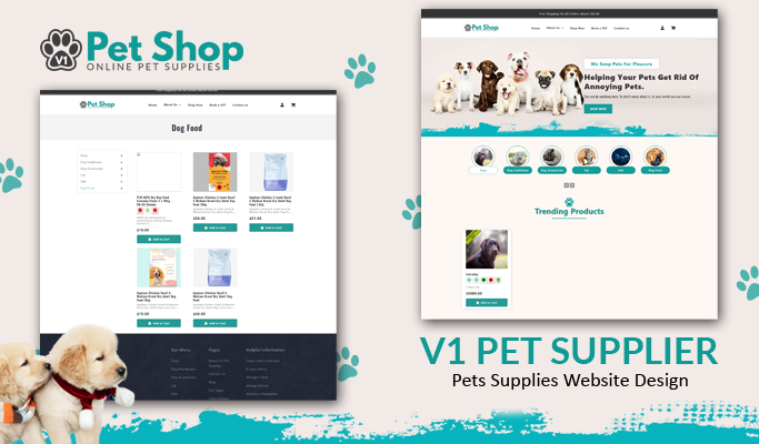 Responsive design showcasing a pet supplies eCommerce website.