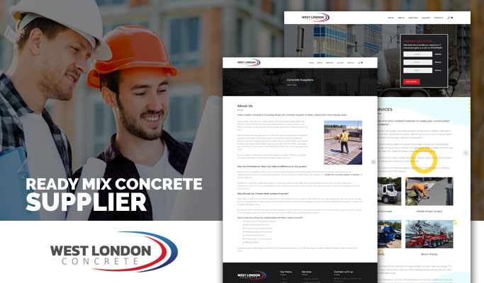 Screenshot of the West London Concrete website homepage featuring product catalog.